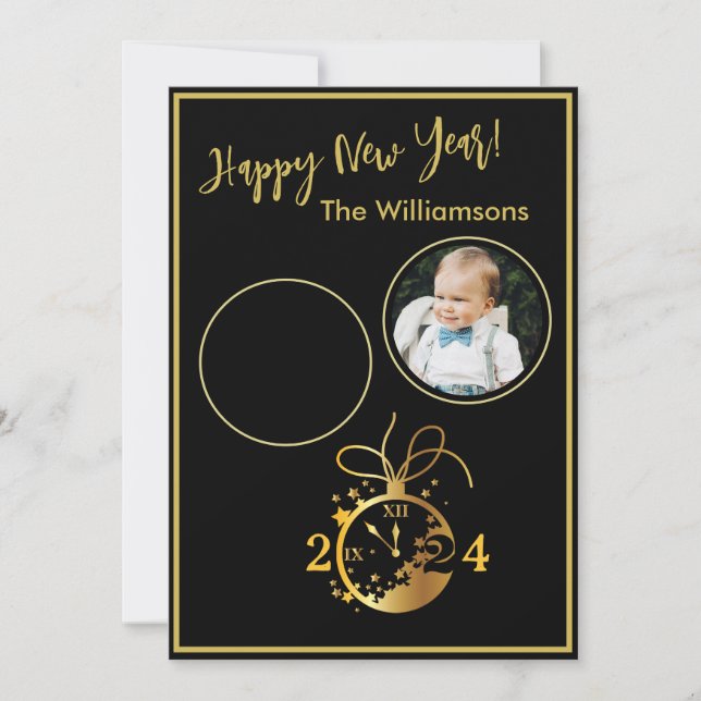 2 Foto-Uhr-Karte zum Jahreswechsel - Happy New Yea Einladung (Vorderseite)