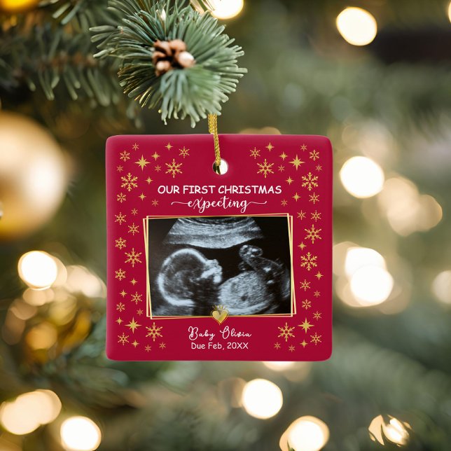 2-Foto-Ultrasound 1. Weihnachten erwartet Keepake Keramikornament (2 photo ultrasound 1st christmas expecting keepsake ornament)