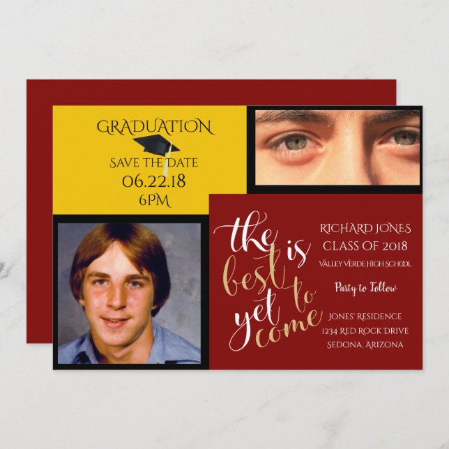 2 FOTO und FARBE Gelber Abschluss Einladung (Vorne/Hinten)