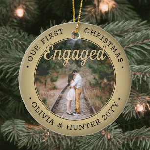 2 Foto Unsere ersten Weihnachten Verlobt Schwarz u Keramik Ornament