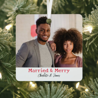 2 Foto Verheiratet und froh Erste Weihnachten Verh Ornament Aus Metall