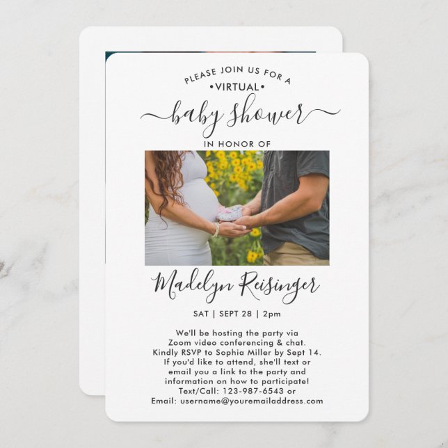 2 Foto Virtual Long Distance Baby Dusche per Mail Einladung (Vorne/Hinten)