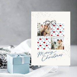2-Foto-Weihnachtsgeschenkkarte Santa-Hüte Silberbo Einladung