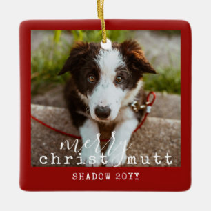 2 Foto Zwei Hunde Funny Merry ChristMUTT Rustikal Keramikornament