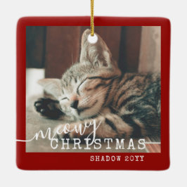2 Foto Zwei Katzen MeowChristmas Rustikal Rot Keramikornament