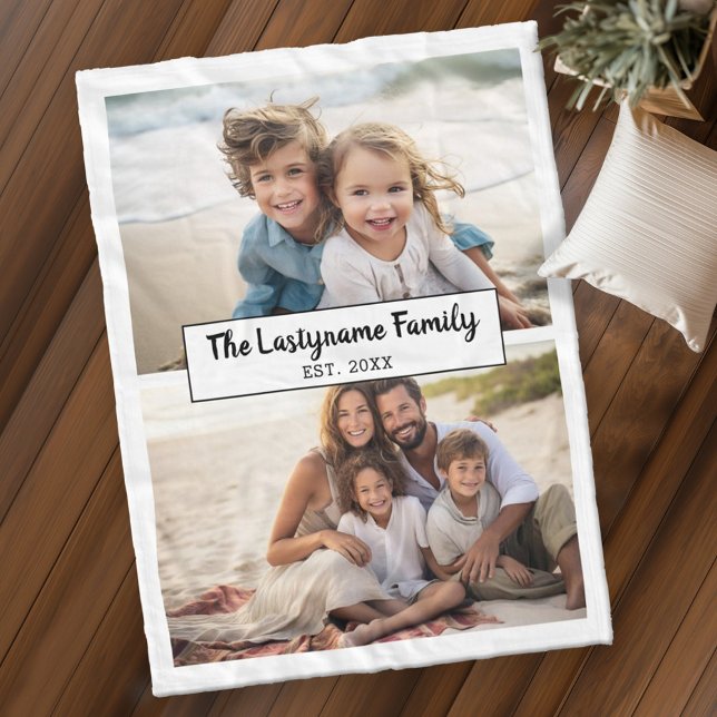 2 Fotocollage Familienname und Hochzeitstermin hin Fleecedecke (Add 2 photos to this personalized family photo blanket)