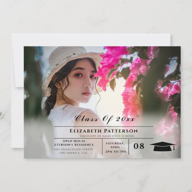 2 Fotos Abschluss, einfach, elegantes Script Einladung (Vorderseite)