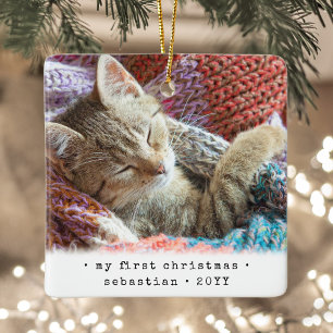 2 Fotos Beliebiger Text Mein erstes Weihnachten Ka Keramikornament