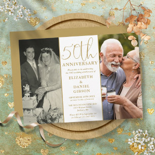 2 Fotos Damals und Heute 50. Hochzeitstag Einladung