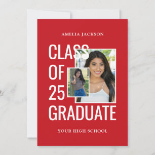 2 Fotos der Klasse 25, offen in Rot und Weiß Einladung