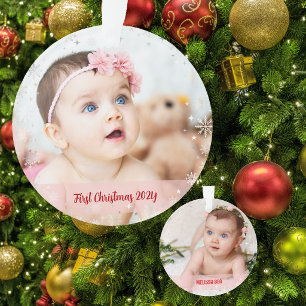 2 Fotos Elegante First Christmas Schneeflocken Ornament