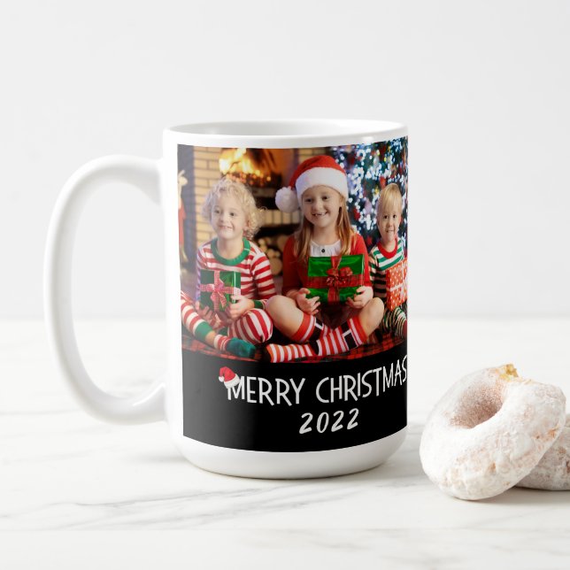2 Fotos frohe Weihnachten Weihnachtsmannmütze Kaffeetasse (Mit Donut)