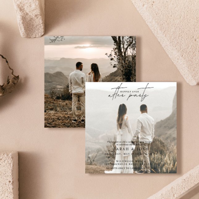 2 Fotos glücklich immer nach dem Party Hochzeit Em Ankündigung (Easily personalize this photo wedding reception invitation with your photo and unique details.)