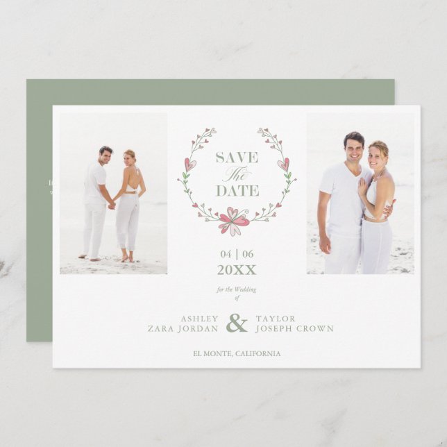 2 Fotos Grüne Blumenzange Hochzeit Covid19 (Vorne/Hinten)