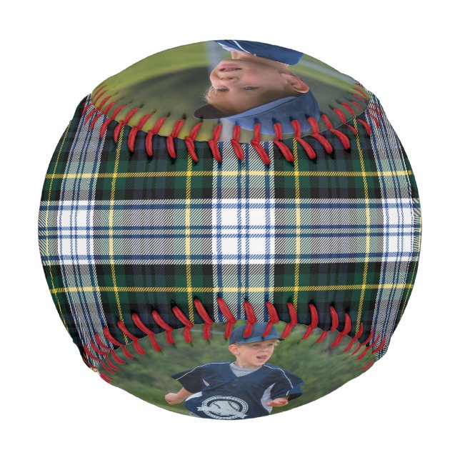 2 Fotos Grüner weißer Karo Tartan Keepake Baseball (Vorderseite)