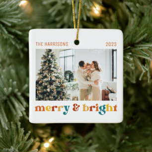 2 Fotos Merry & Bright Family Retro Keramikornament