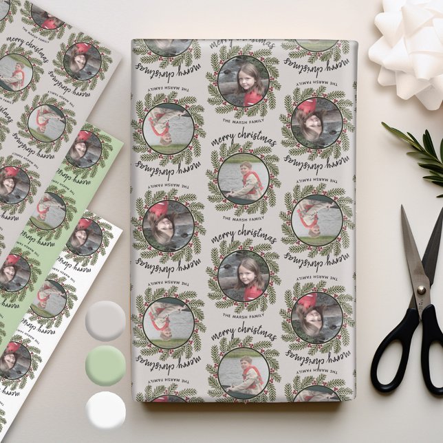 2 Fotos mit Whimsical Branches Frohe Weihnachten Geschenkpapier Set (Personalized Photo Wrapping Paper)