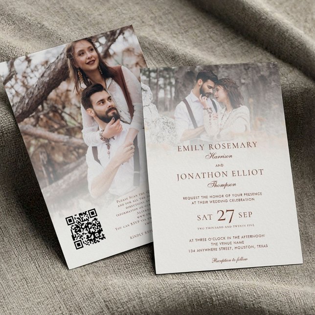 2 Fotos Overlay QR Code Formal Hochzeit Einladung (front and back view)
