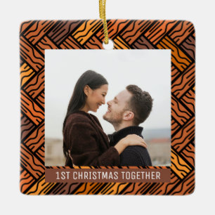 2 Fotos Parkett Erstes Weihnachtsfest zusammen Bro Keramikornament