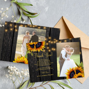 2 Fotos rustikale Sonnenblumen Holz Hochzeit danke Mitteilungskarte