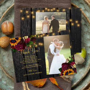 2 Fotos rustikale Sonnenblumen Rose Hochzeit Dankeskarte