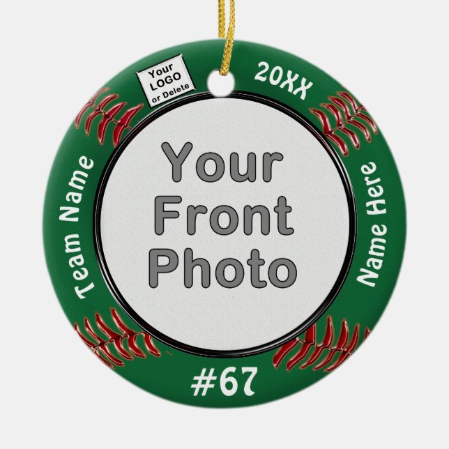 2 Fotos und Logos Softball-Ornamente, Ihre FARBEN Keramik Ornament (Vorne)