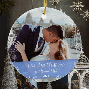 2 Fotos Unser erstes Weihnachten Herr Frau Elegant Keramik Ornament