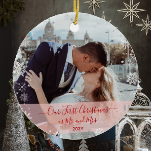 2 Fotos Unser erstes Weihnachten Herr Frau Elegant Keramik Ornament