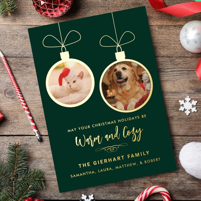 2 Fotos Weihnachten Folien Feiertagskarte (2 Pet Photos Modern Christmas Gold Foil Holiday Card)
