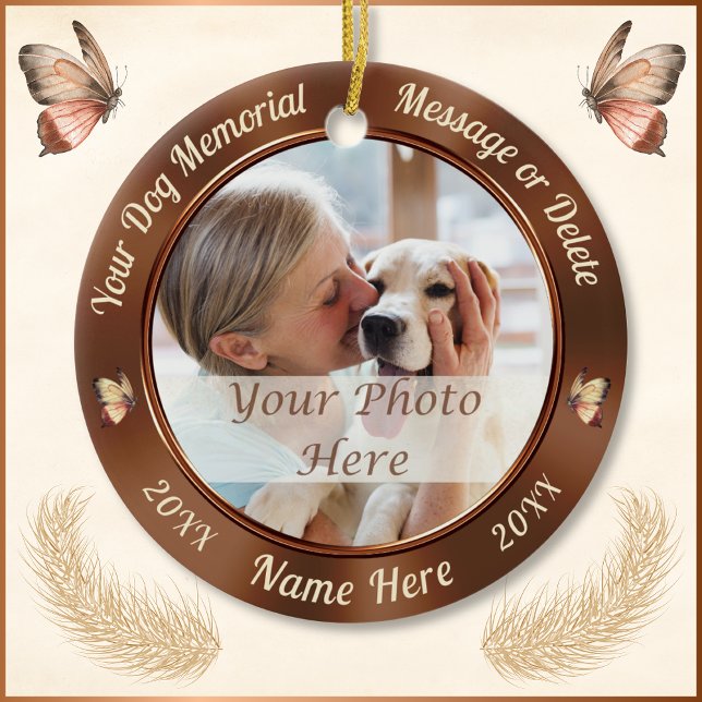2 Fotos, Weihnachtsbaumschmuck für Hunde Keramik Ornament (Dog Photo Memorial Ornament.  Two Photos and Personalized Dog Memorial Ornament. Loss of Dog Gits.)