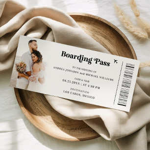 2 Fotos Zielfahrkarte Boarding Pass Hochzeit Einladung