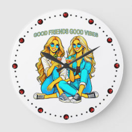 2 Freundinnen Good Friends Good Vibes mit Cocktail Große Wanduhr