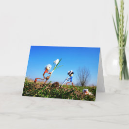 2 Fubby's die een bol krokus planten. Dankeskarte