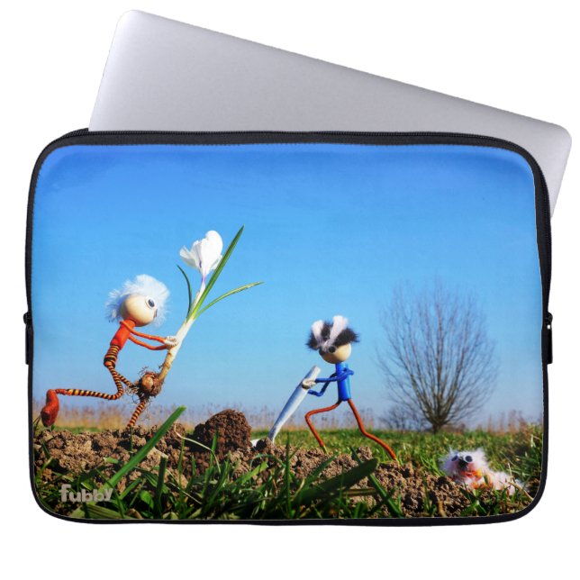 2 Fubby's die een bol krokus planten. Laptopschutzhülle (Vorderseite)