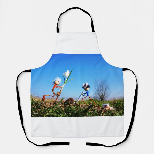 2 Fubby's die een bol krokus planten. Schürze (Vorderseite)