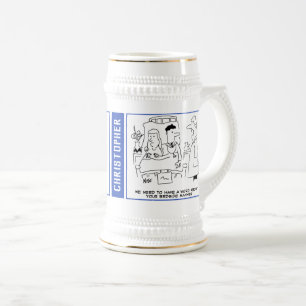 2 Fun Doctor Gag Cartoons mit dem Namen des Empfän Bierglas