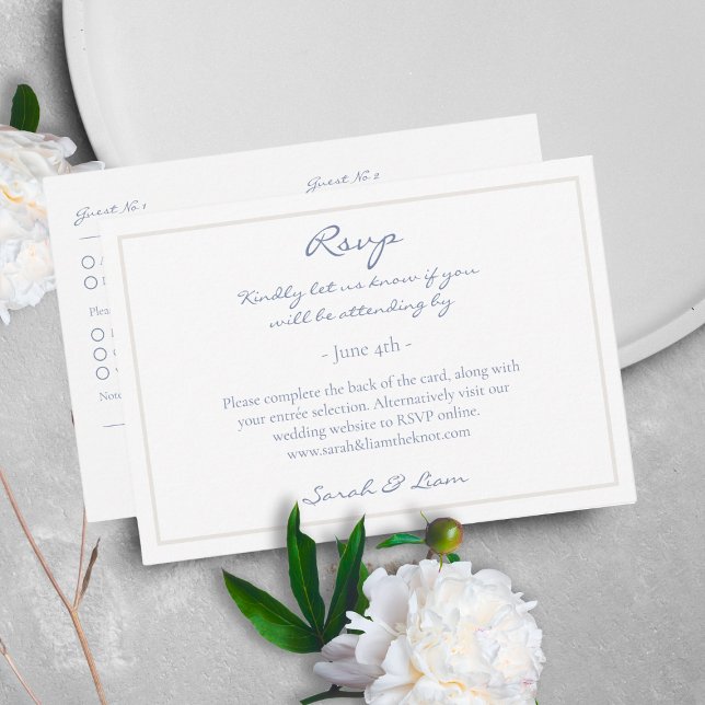 2 Gast Floral Dusty Blue Wedding RSVP Begleitkarte (Von Creator hochgeladen)