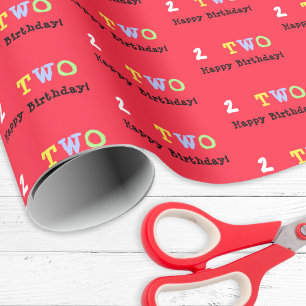 2. Geburtstag Alter 2 Helles Rot Fröhliche Bunte G Geschenkpapier