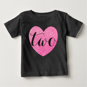 2. Geburtstag Baby Girl Glitzer Herz-Print Black Baby T-shirt