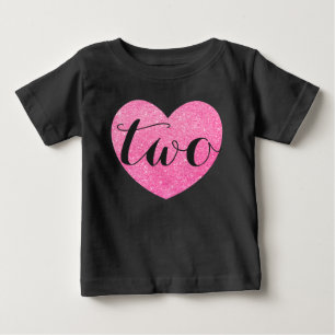 2. Geburtstag Baby Girl Glitzer Herz-Print Black T-shirt