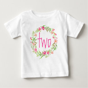 2. Geburtstag Baby Girl Watercolor Blumenreath-2 Baby T-shirt