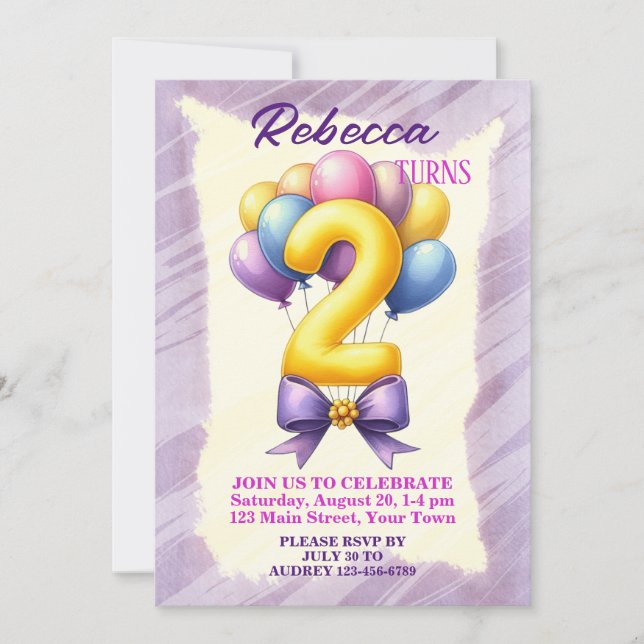 2. Geburtstag Ballon Thema Einladung (Vorderseite)