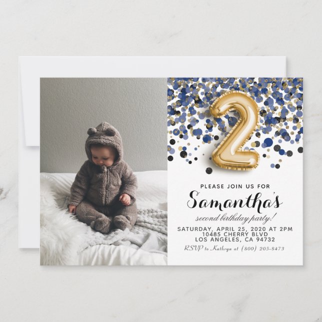 2. Geburtstag Confetti Portrait Einladung (Vorderseite)