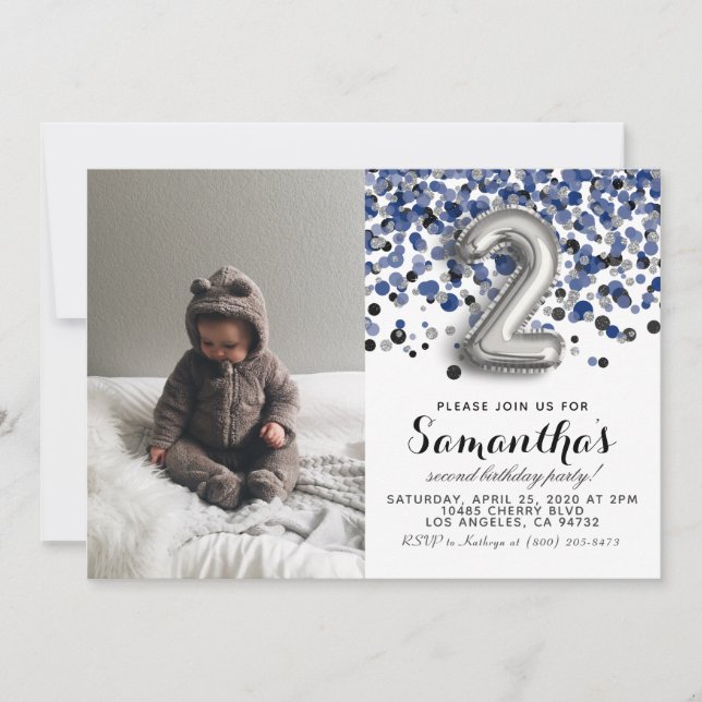 2. Geburtstag Confetti Portrait Einladung (Vorderseite)