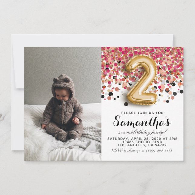 2. Geburtstag Confetti Portrait Einladung (Vorderseite)