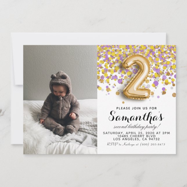 2. Geburtstag Confetti Portrait Einladung (Vorderseite)