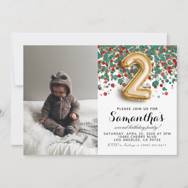 2. Geburtstag Confetti Portrait Einladung (Vorderseite)
