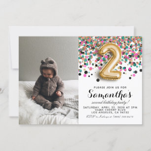 2. Geburtstag Confetti Portrait Einladung