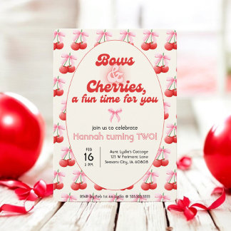 2. Geburtstag Coquette Cherries Bubble Letters Einladung