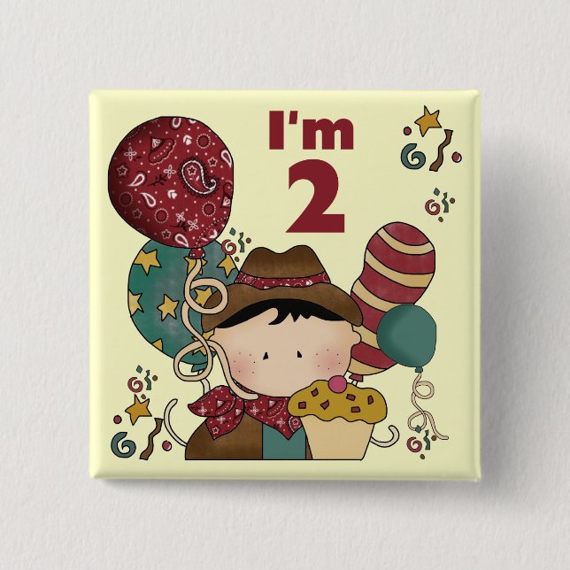 2. Geburtstag Cowboy T - Shirt und Geschenke Button (Vorderseite)